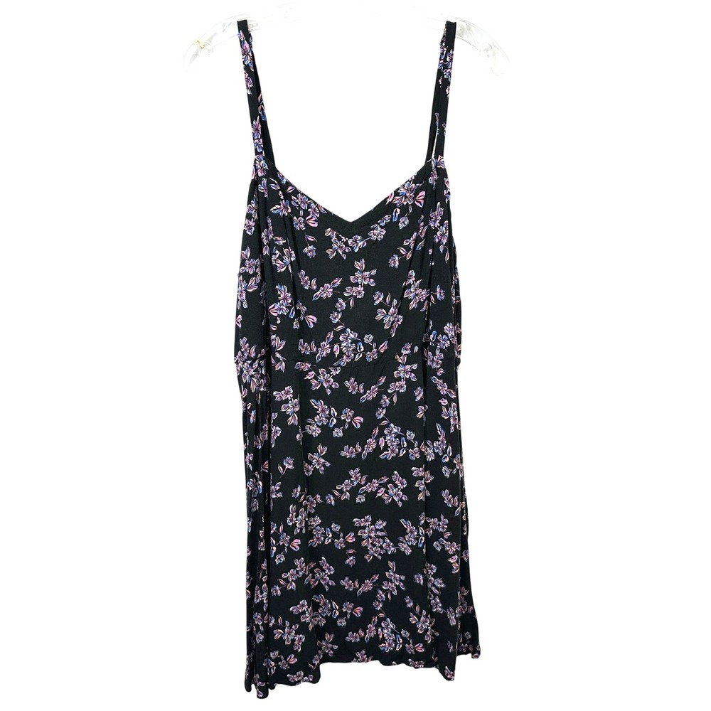 Torrid Plus Size 3X Mini Dress Black Floral Rayon Cami Smocked Goth Feminine 438